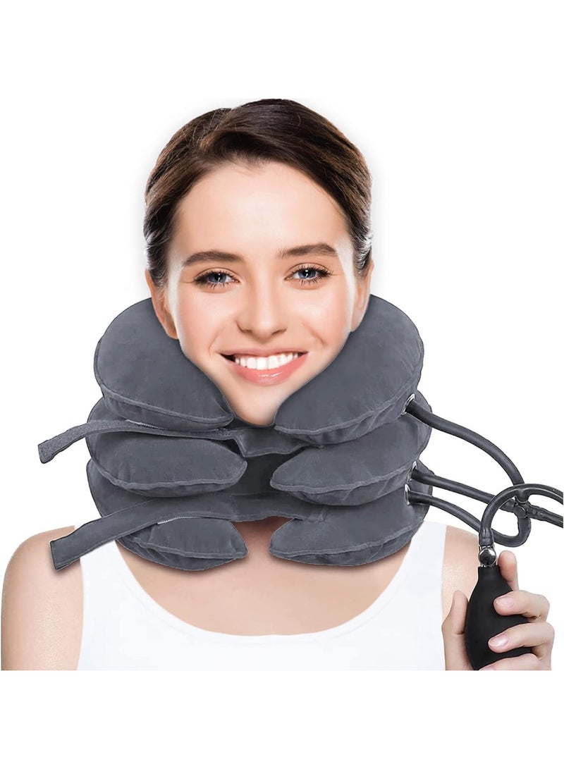 Hugifts Cervical Traction Device for Neck Pain Relief, Adjustable Inflatable Neck Stretcher Neck Brace, Neck Traction Device for Use Neck Decompression and Neck Tension Relief (Gray) - Image 1