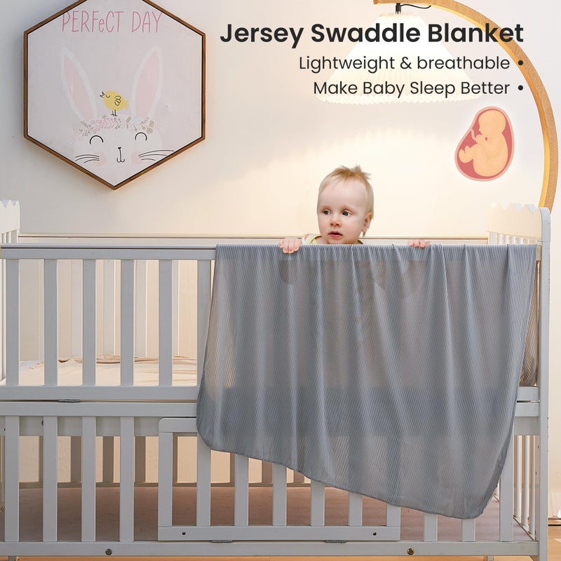 lasoftan Jersey Unisex Swaddle Blanket, Ultra Soft Stretchy Receiving Blanket, Newborn Swaddle Wrap for Boys & Girls, 40 x 30 inches, 2 Pcs, Grey & Khaki - Image 5