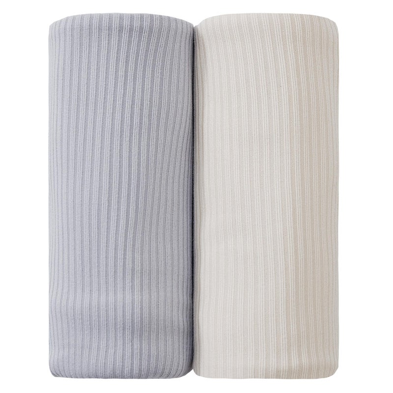 lasoftan Jersey Unisex Swaddle Blanket, Ultra Soft Stretchy Receiving Blanket, Newborn Swaddle Wrap for Boys & Girls, 40 x 30 inches, 2 Pcs, Grey & Khaki - Image 1