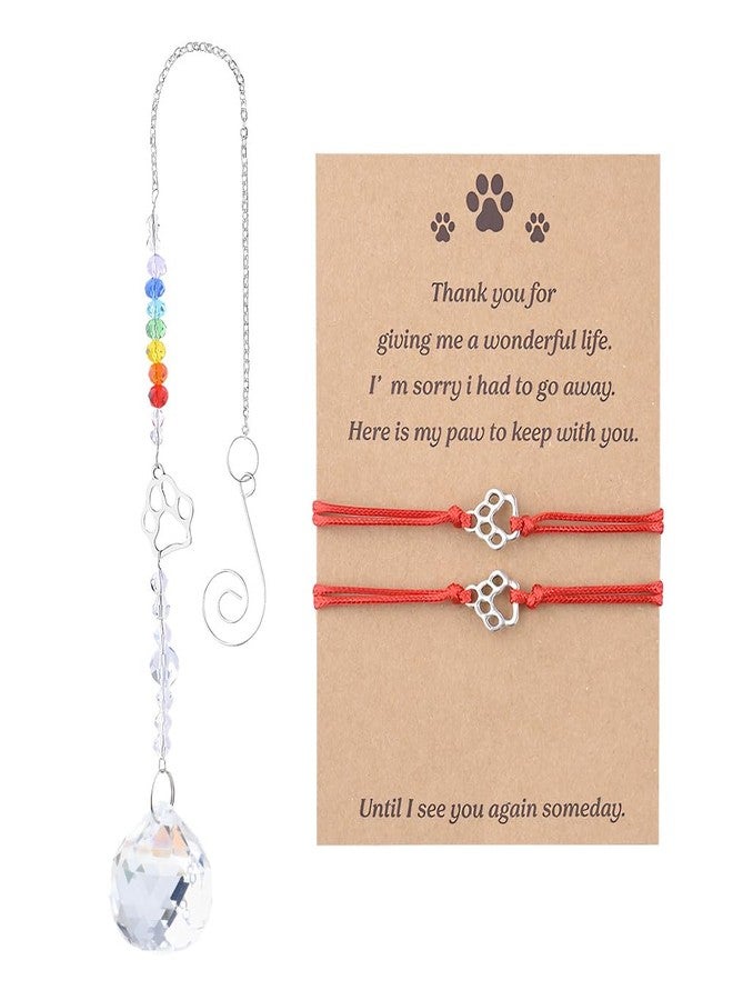 Sisadodo Paw Print Friendship Bracelet for 2 Loss of Cat Dog Pet Sympathy Gifts Paw Print Crystal Suncatchers Pet Memorial Bracelet for Dog Cat Memorial Sun Catcher Pet Memory Gifts for Loss of Cats Dogs - Image 1