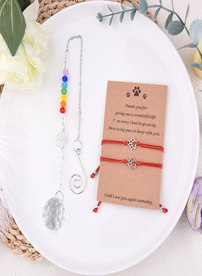Sisadodo Paw Print Friendship Bracelet for 2 Loss of Cat Dog Pet Sympathy Gifts Paw Print Crystal Suncatchers Pet Memorial Bracelet for Dog Cat Memorial Sun Catcher Pet Memory Gifts for Loss of Cats Dogs - Image 5