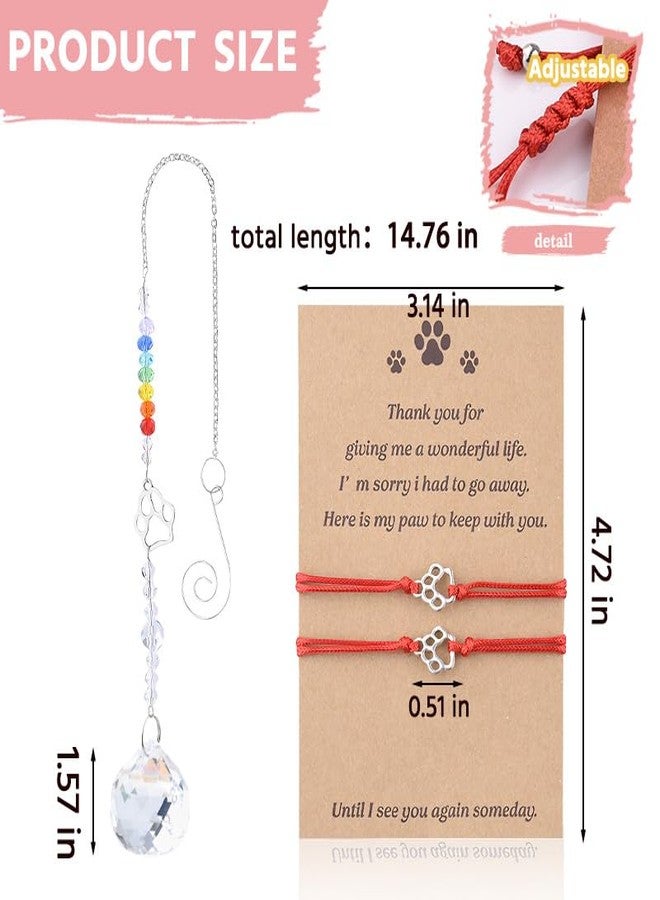 Sisadodo Paw Print Friendship Bracelet for 2 Loss of Cat Dog Pet Sympathy Gifts Paw Print Crystal Suncatchers Pet Memorial Bracelet for Dog Cat Memorial Sun Catcher Pet Memory Gifts for Loss of Cats Dogs - Image 2