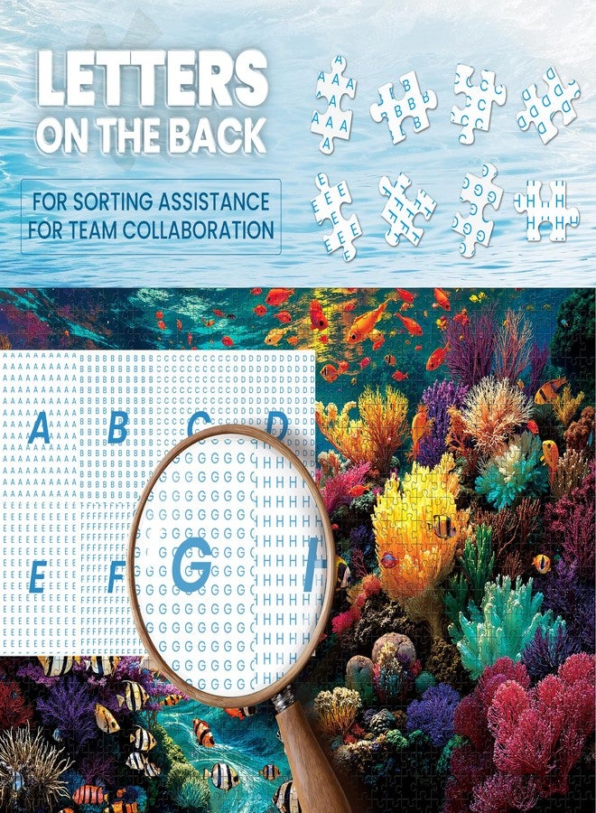 lamplig Puzzles for Adults 1000 Pieces, Ocean Sea Animal Fish Coral, Nature 1000 Piece Puzzle for Adults Seniors, Hard Jigsaw Puzzles for Adult with Letters on Back, Fun, 1:1 Poster - Image 3