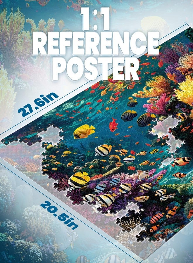 lamplig Puzzles for Adults 1000 Pieces, Ocean Sea Animal Fish Coral, Nature 1000 Piece Puzzle for Adults Seniors, Hard Jigsaw Puzzles for Adult with Letters on Back, Fun, 1:1 Poster - Image 4