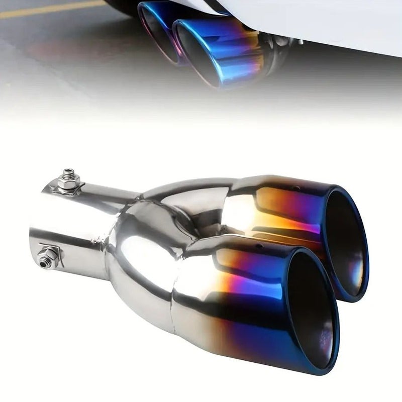 Blue 2.5 Inch Stainless Steel Dual Exhaust Tip Gold Plated Screw On - Image 1