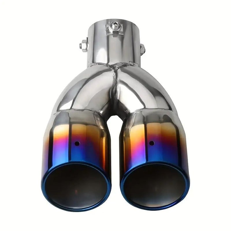 Blue 2.5 Inch Stainless Steel Dual Exhaust Tip Gold Plated Screw On - Image 2