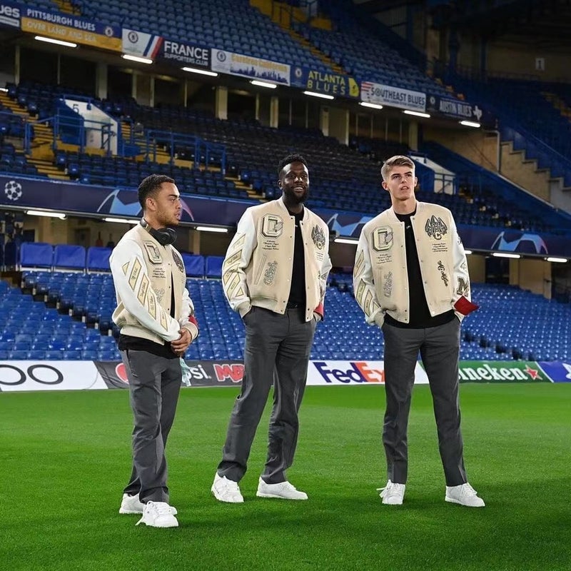 Trendy Brand Ac Milan Heavy Craft Embroidery Patchwork Leather Sleeve Off Versatile Baseball Jacket Coat - Image 4