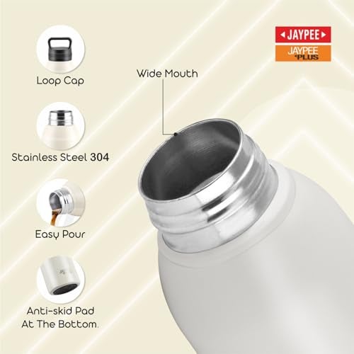 Jaypee Plus Zen Vaccum Insulated Double Wall Thermosteel 620 ml Water Bottle|24 Hours Hot and Cold Bottle Stainless Steel Anti Skid Flask Leakproof Bottle Office, Gym,Trekking, Ivory - Image 2