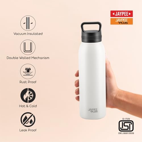 Jaypee Plus Zen Vaccum Insulated Double Wall Thermosteel 620 ml Water Bottle|24 Hours Hot and Cold Bottle Stainless Steel Anti Skid Flask Leakproof Bottle Office, Gym,Trekking, Ivory - Image 4