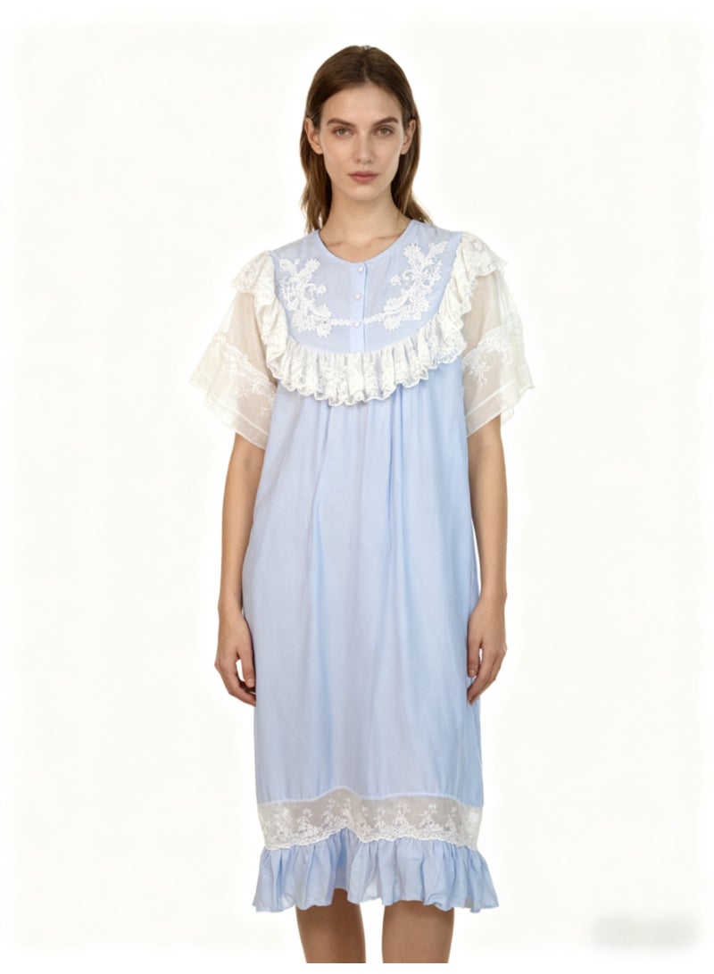 Orchid Women Lace Short-Sleeved Sleepshirt-Princess Style Home Wear - Image 1