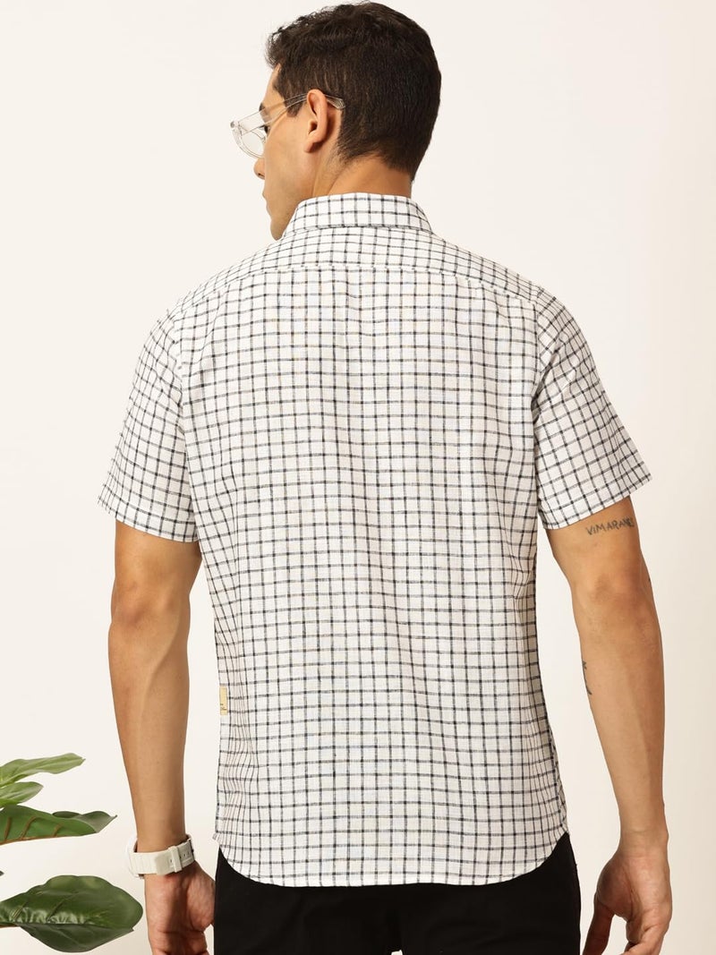 Thomas Scott Mens Cotton Linen Half Sleeves Checkered Casual Shirt (TS1376_Black, 2XL) - Image 4