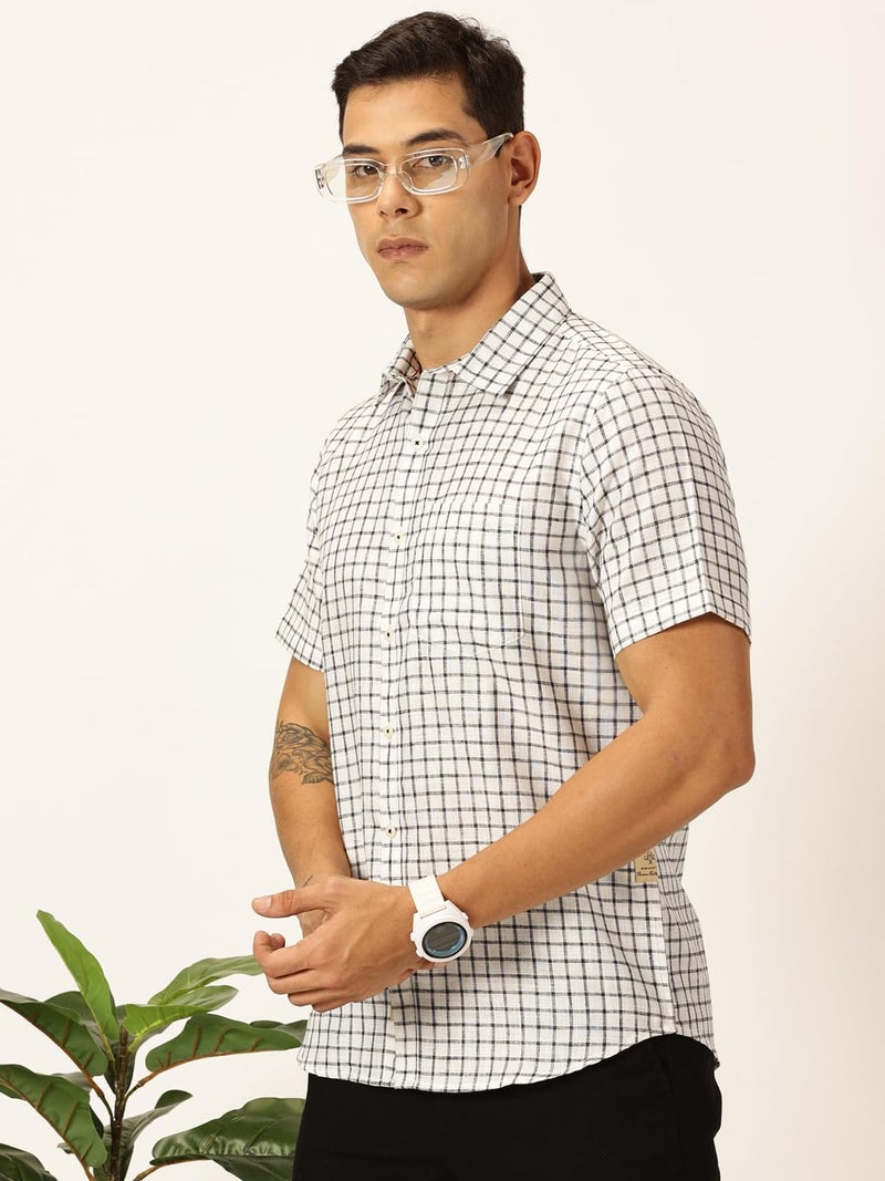 Thomas Scott Mens Cotton Linen Half Sleeves Checkered Casual Shirt (TS1376_Black, 2XL) - Image 2