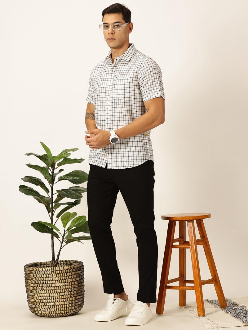 Thomas Scott Mens Cotton Linen Half Sleeves Checkered Casual Shirt (TS1376_Black, 2XL) - Image 5