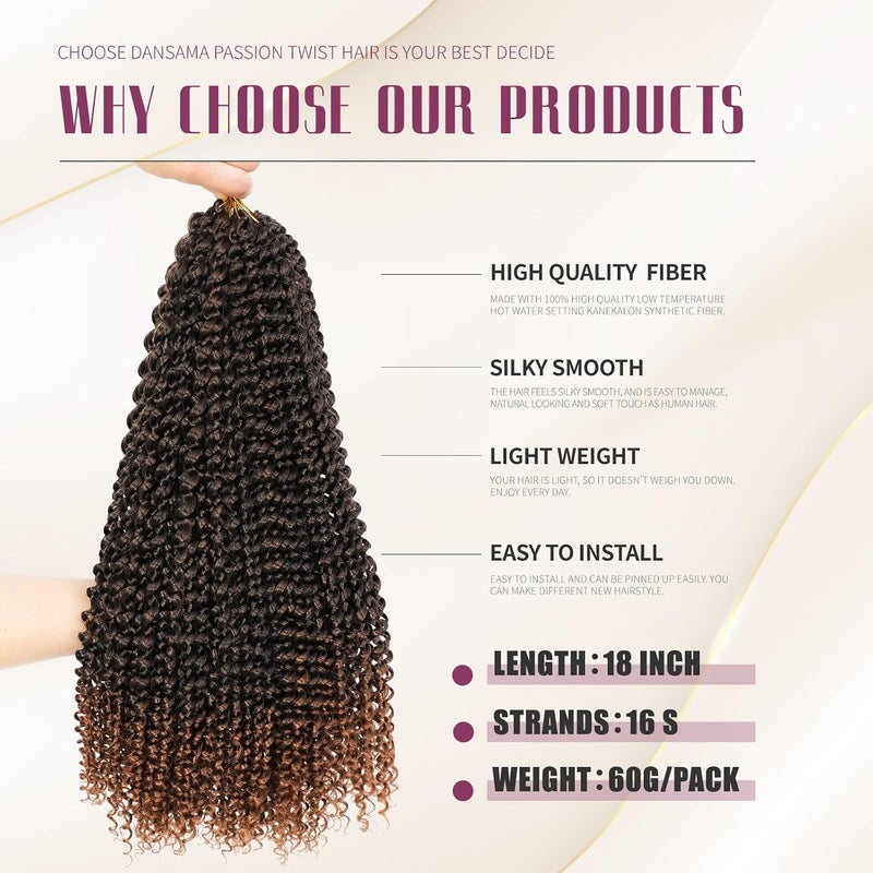 Dansama Passion Twist Hair Water Wave Braiding Hair for Butterfly Style Crochet Braids Bohemian Hair Extensions (18inch, T1B/30, Economy Pack) - Image 3