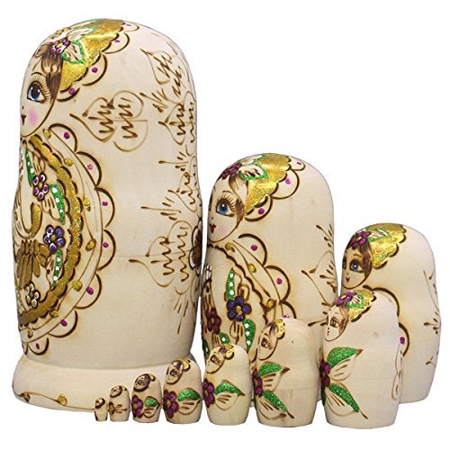 Moonmo 10pcs Golden Flower Fairy with Bird Handmade Wooden Russian Nesting Dolls Matryoshka Wooden Toys - Image 3