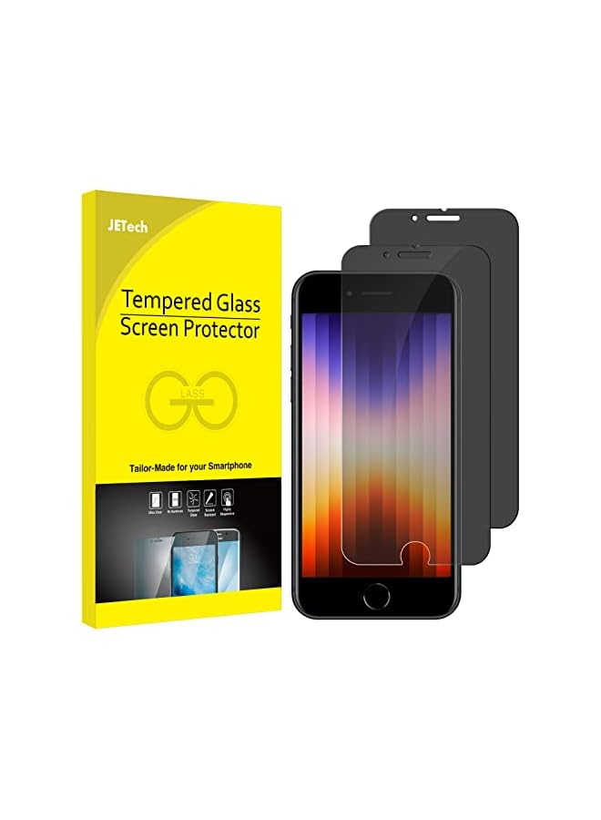 JETech Privacy Screen Protector for iPhone SE 3 (2022 3rd Edition) 4.7-Inch, Anti Spy Tempered Glass Film, Case Friendly, 2-Pack - Image 1