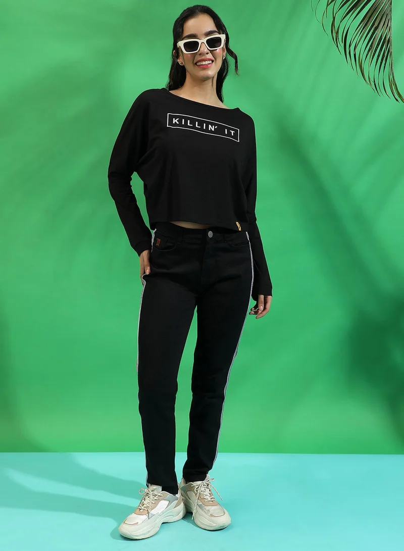 Campus Sutra Campus Sutra Women's Black Killin' It Top