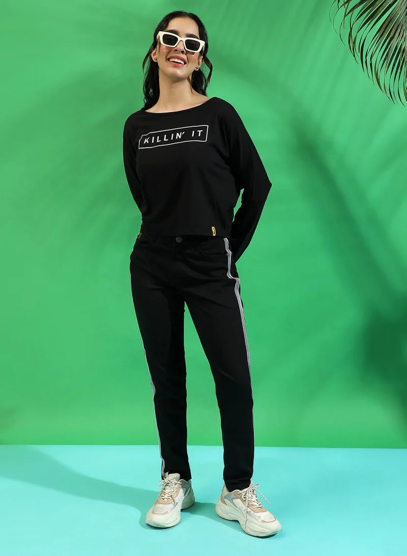 Campus Sutra Campus Sutra Women's Black Killin' It Top