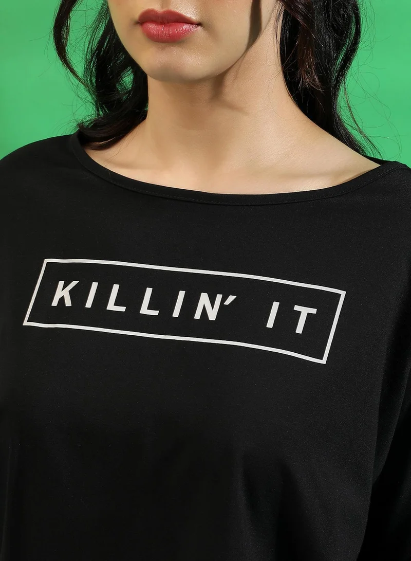 Campus Sutra Campus Sutra Women's Black Killin' It Top