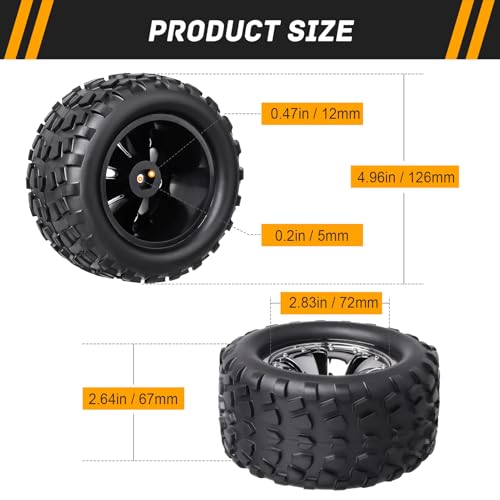 CrazyHobby 28 Preglued Truck Wheels and Tires Chrome Rims for 110 Scale Traxxas Stampede Rustler VXL Hoss 4x4 2WD Redcat Volcano EPX Pro RC Monster Truck Brushless 3S 4SStyle A - Image 5