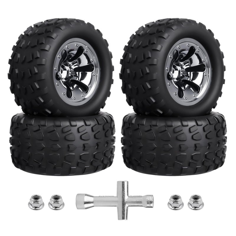 CrazyHobby 28 Preglued Truck Wheels and Tires Chrome Rims for 110 Scale Traxxas Stampede Rustler VXL Hoss 4x4 2WD Redcat Volcano EPX Pro RC Monster Truck Brushless 3S 4SStyle A - Image 3