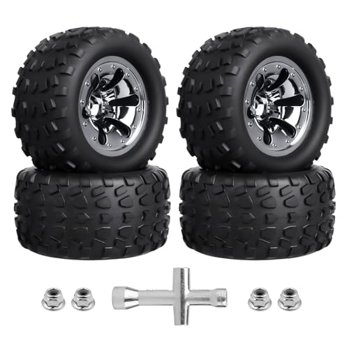 CrazyHobby 28 Preglued Truck Wheels and Tires Chrome Rims for 110 Scale Traxxas Stampede Rustler VXL Hoss 4x4 2WD Redcat Volcano EPX Pro RC Monster Truck Brushless 3S 4SStyle A - Image 1