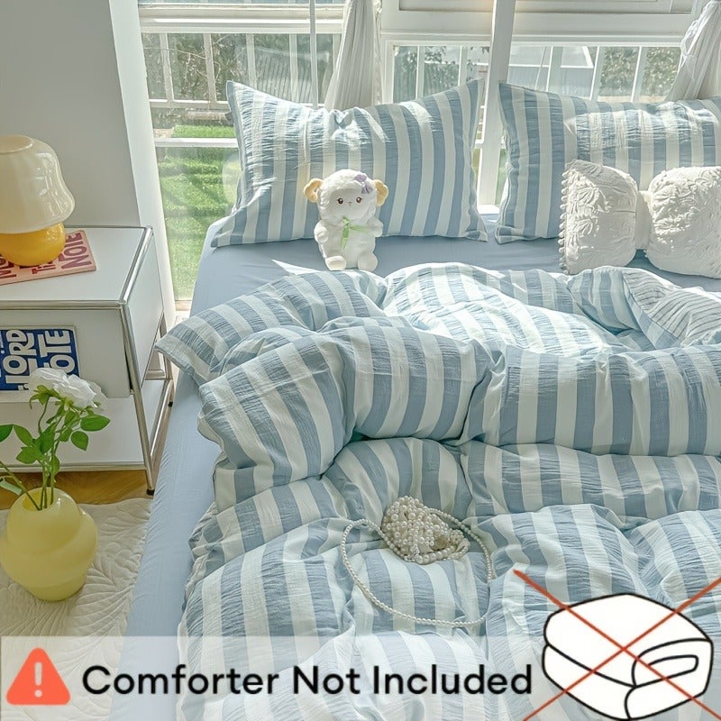 3pcs Full Size Easy Blue Stripe Washed Process Soft Skin-Friendly Duvet Cover Set (1 Duvet Cover + 2 Pillowcases) Modern Stripe Breathable Chemical Fiber Soft Machine Washable All Seasons Available Does Not Include Duvet Insert And Pillow Insert - Image 5