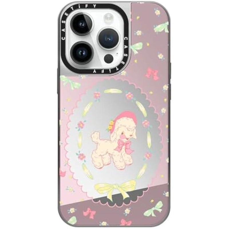 Casetify Mirror Case for iPhone 14 Pro Compatible with Magsafe - Fantasy Lamb - Silver on Silver - Image 1