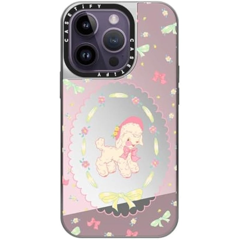 Casetify Mirror Case for iPhone 14 Pro Compatible with Magsafe - Fantasy Lamb - Silver on Silver - Image 2