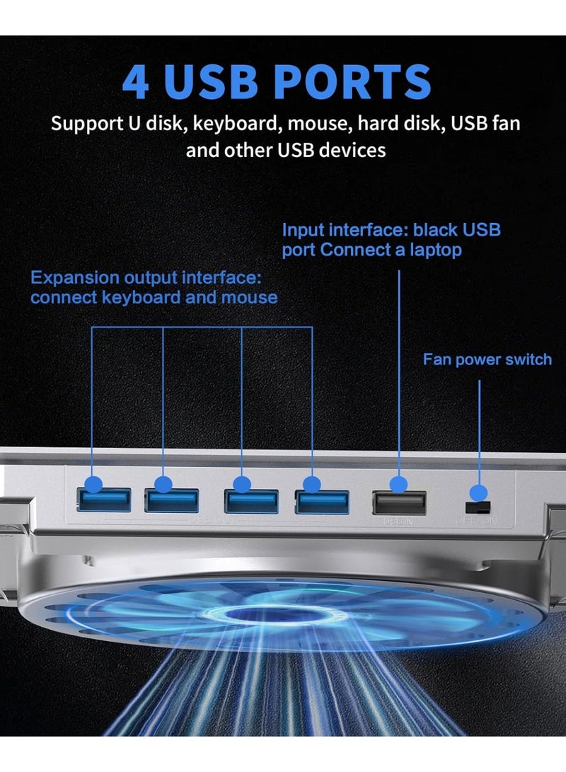 Laptop Cooling Pad with Upgraded Low-Noise Fan & USB 3.0 Hubs – Ventilated Adjustable Ergonomic Laptop Cooler & Stand for Daily Use - Image 3