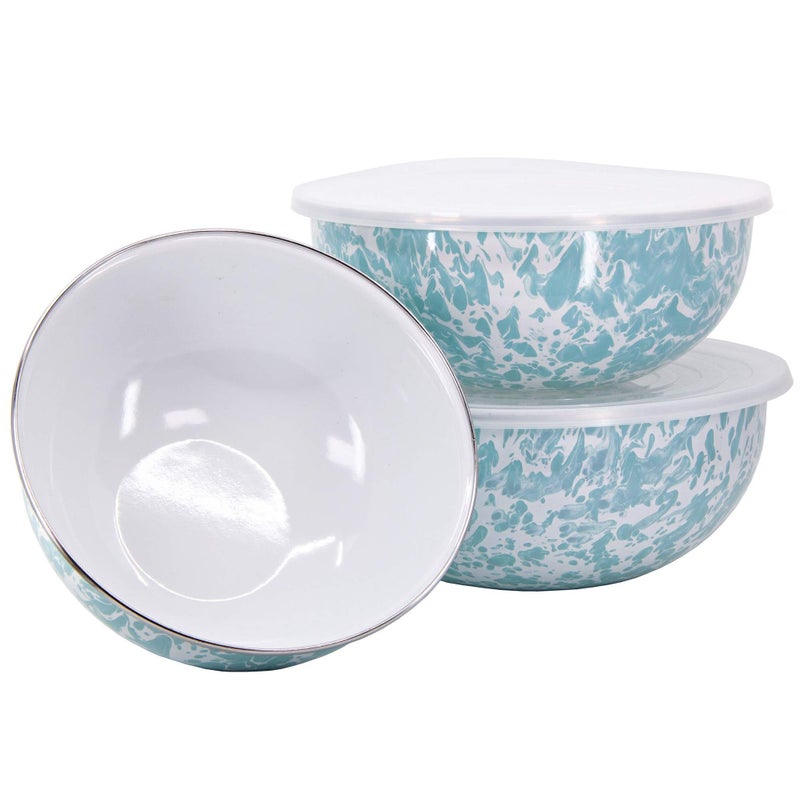 Golden Rabbit Golden Rabbit Enamelware  Set of 3  Mixing Bowls Sea Glass Swirl 
