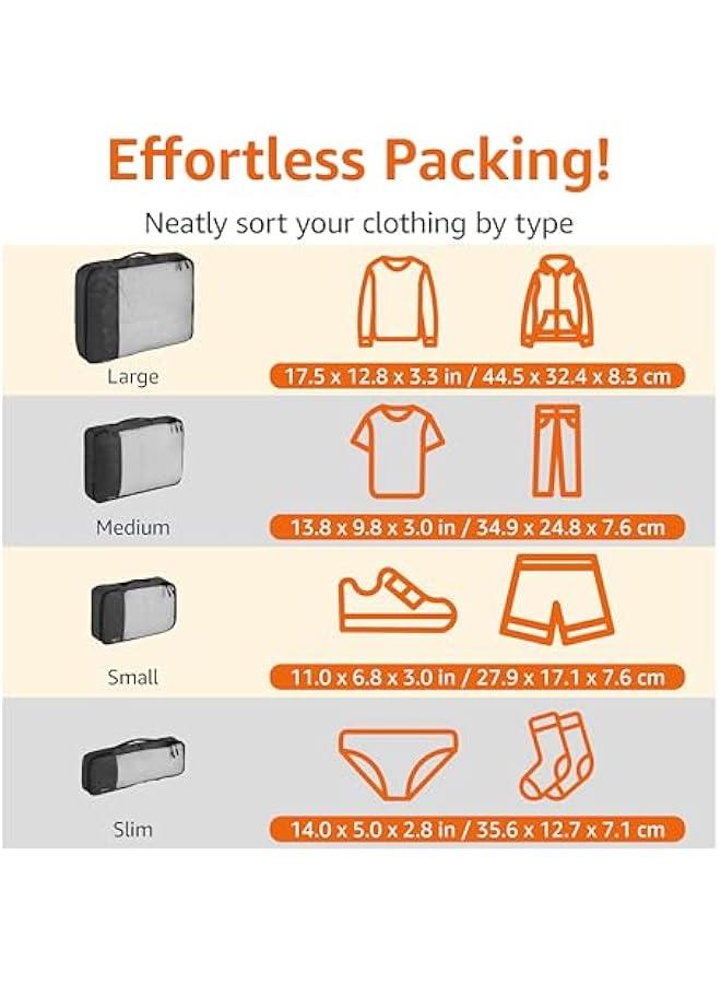 Lightweight Packing Cubes Travel Organizer Set with Double Zipper, Mesh Top, Small, Medium, Large, Slim, Black, 4 Piece - Image 3