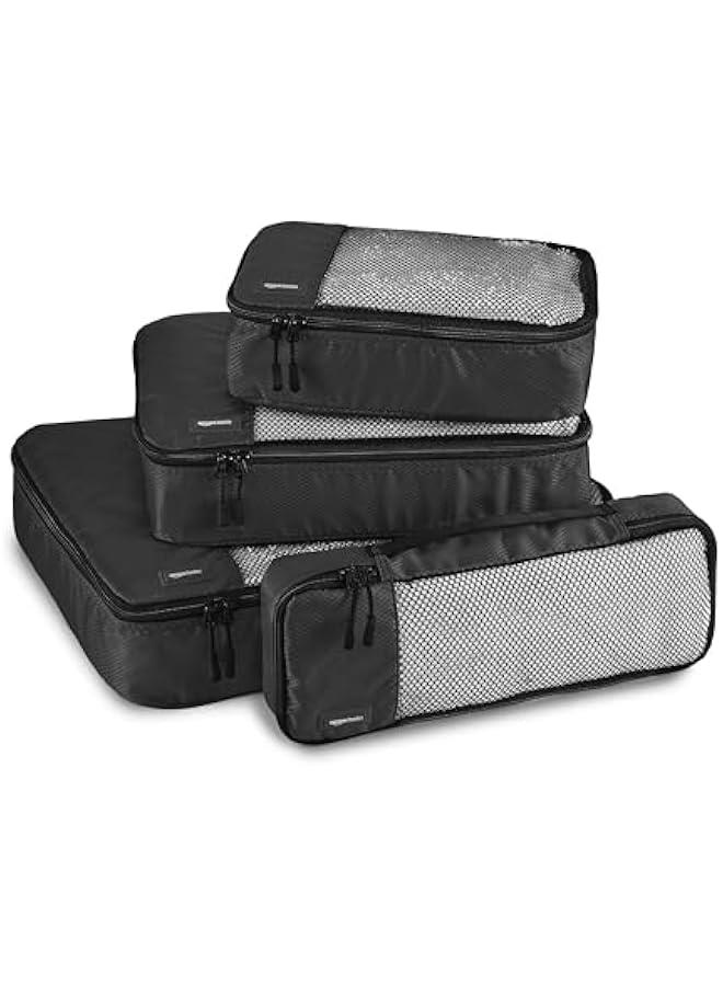 Lightweight Packing Cubes Travel Organizer Set with Double Zipper, Mesh Top, Small, Medium, Large, Slim, Black, 4 Piece - Image 1