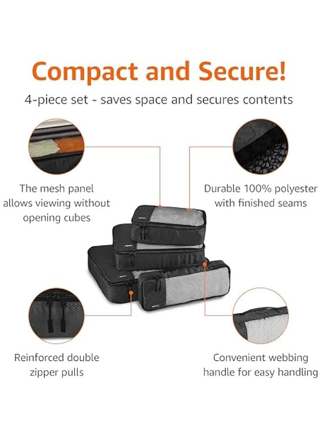 Lightweight Packing Cubes Travel Organizer Set with Double Zipper, Mesh Top, Small, Medium, Large, Slim, Black, 4 Piece - Image 2