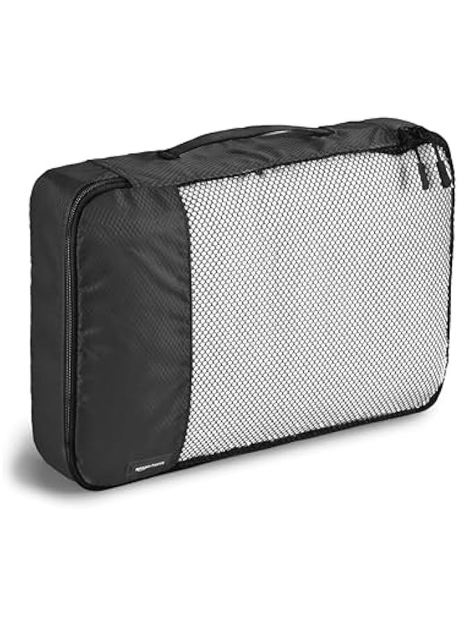 Lightweight Packing Cubes Travel Organizer Set with Double Zipper, Mesh Top, Small, Medium, Large, Slim, Black, 4 Piece - Image 4