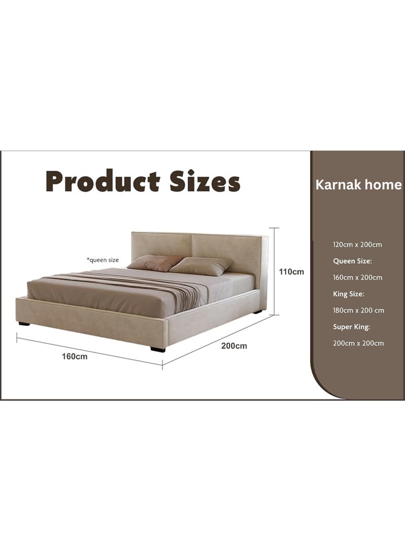Karnak Samantha Platform Bed - Beige Velvet Upholstered Bed Frame For Bedroom Furniture Size 160x200cm - Image 4