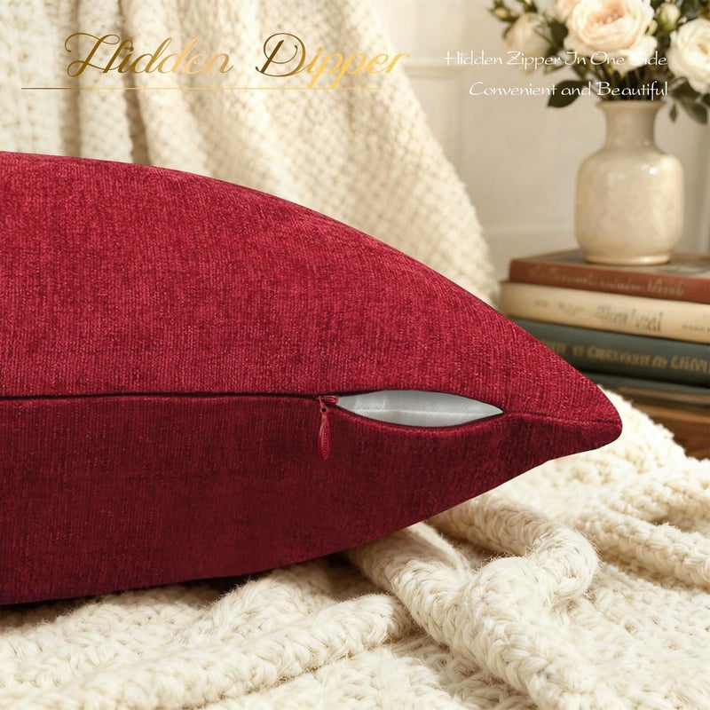 BRAWARM Throw Pillow Covers 18x18 Inches - Deep Red Chenille Pillow Covers Pack of 2, Solid Dyed Soft Chenille Pillow Cases for Couch Sofa Bed Home Decoration - Image 5