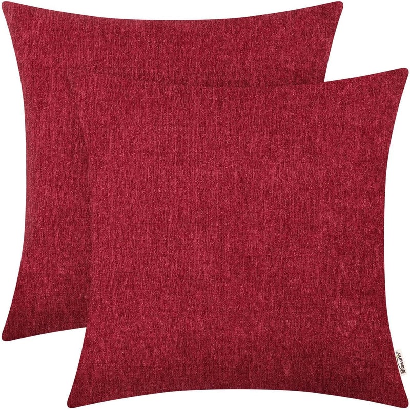 BRAWARM Throw Pillow Covers 18x18 Inches - Deep Red Chenille Pillow Covers Pack of 2, Solid Dyed Soft Chenille Pillow Cases for Couch Sofa Bed Home Decoration - Image 1
