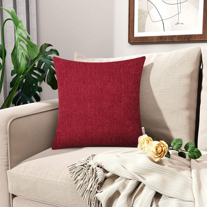 BRAWARM Throw Pillow Covers 18x18 Inches - Deep Red Chenille Pillow Covers Pack of 2, Solid Dyed Soft Chenille Pillow Cases for Couch Sofa Bed Home Decoration - Image 2