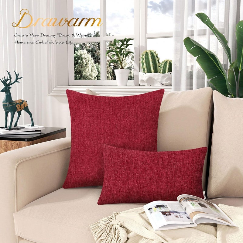 BRAWARM Throw Pillow Covers 18x18 Inches - Deep Red Chenille Pillow Covers Pack of 2, Solid Dyed Soft Chenille Pillow Cases for Couch Sofa Bed Home Decoration - Image 3