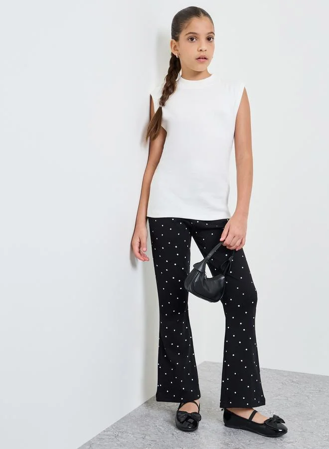 ستايلي Teen Girls Dot Print Flared Leggings