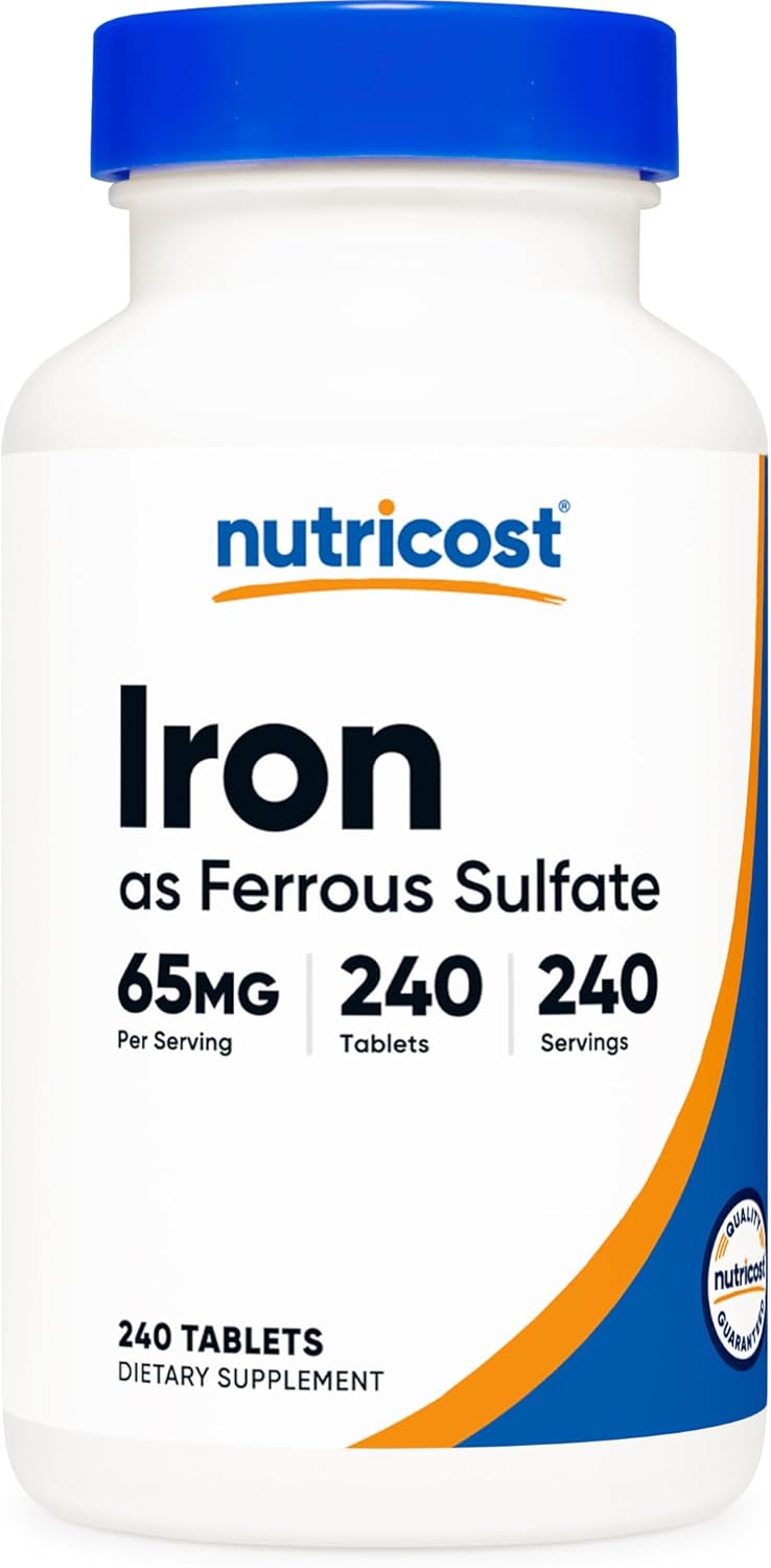 Nutricost Iron As Ferrous Sulfate 65mg 240 Tablets  NonGMO Gluten Free - Image 1