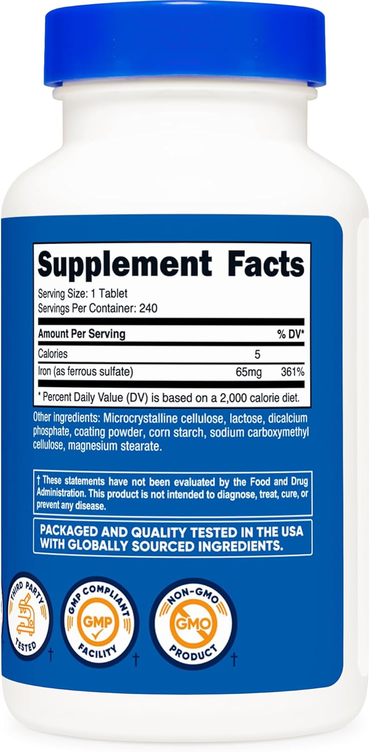 Nutricost Iron As Ferrous Sulfate 65mg 240 Tablets  NonGMO Gluten Free - Image 5