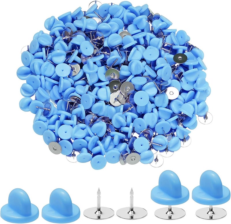 Heliltd 400pcs PVC Rubber Butterfly Clutch Pins Tie Tacks Blank for Uniform Badges Backing Holder Clasp Lapel Enamel Pins(200 Sets),Blue - Image 1