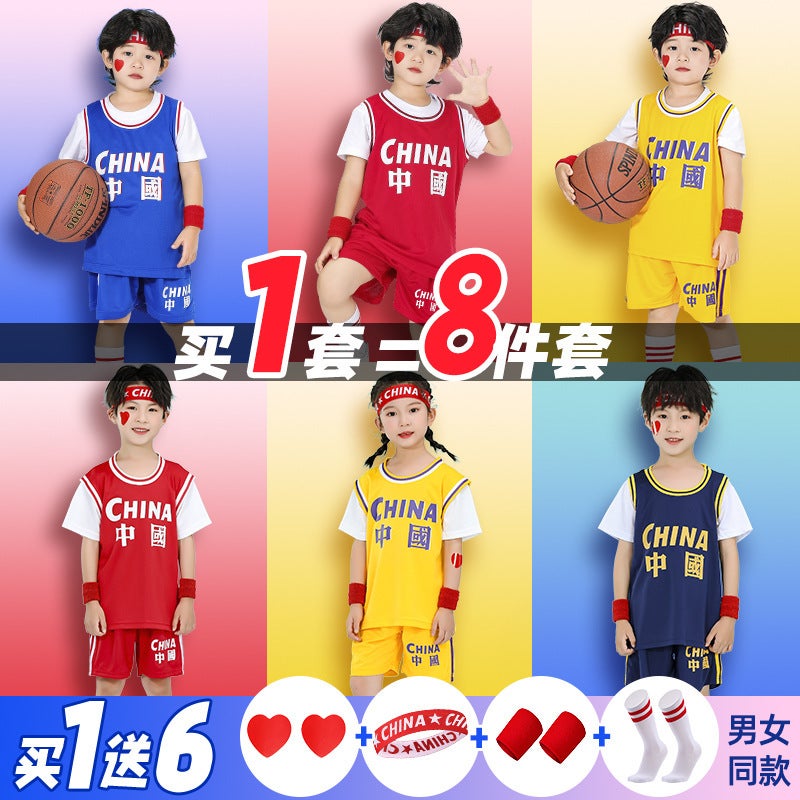 Children'S Basketball Uniform Set, Primary School Student Class Uniform, Kindergarten Performance Uniform, Summer Short-Sleeved Men'S And Women'S Vest Jersey With Printed Number - Image 3