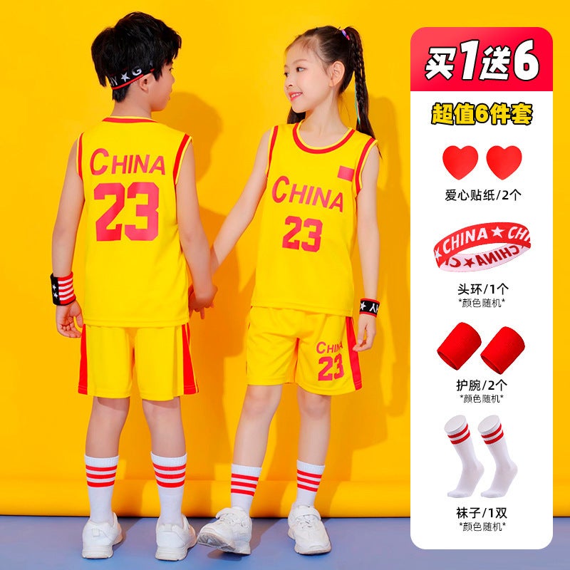 Children'S Basketball Uniform Set, Primary School Student Class Uniform, Kindergarten Performance Uniform, Summer Short-Sleeved Men'S And Women'S Vest Jersey With Printed Number - Image 1