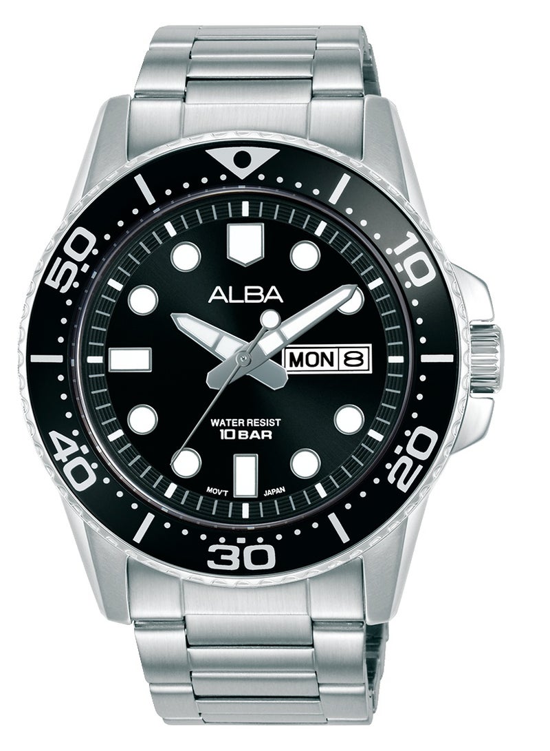 Alba Active Men’s Watch AV3599X1, 42.5 mm Black Dial, Stainless Steel Case & Bracelet, 100 m WR - Image 1