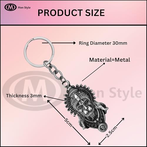 M Men Style Hanuman Metal Keychain Antique Grey Finish Spiritual & Protective Key Ring for Car, Bike, and Home Keys Grey SKey2025498 - Image 2