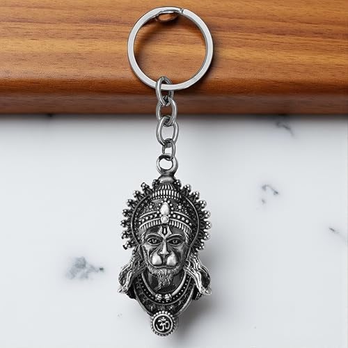 M Men Style Hanuman Metal Keychain Antique Grey Finish Spiritual & Protective Key Ring for Car, Bike, and Home Keys Grey SKey2025498 - Image 3