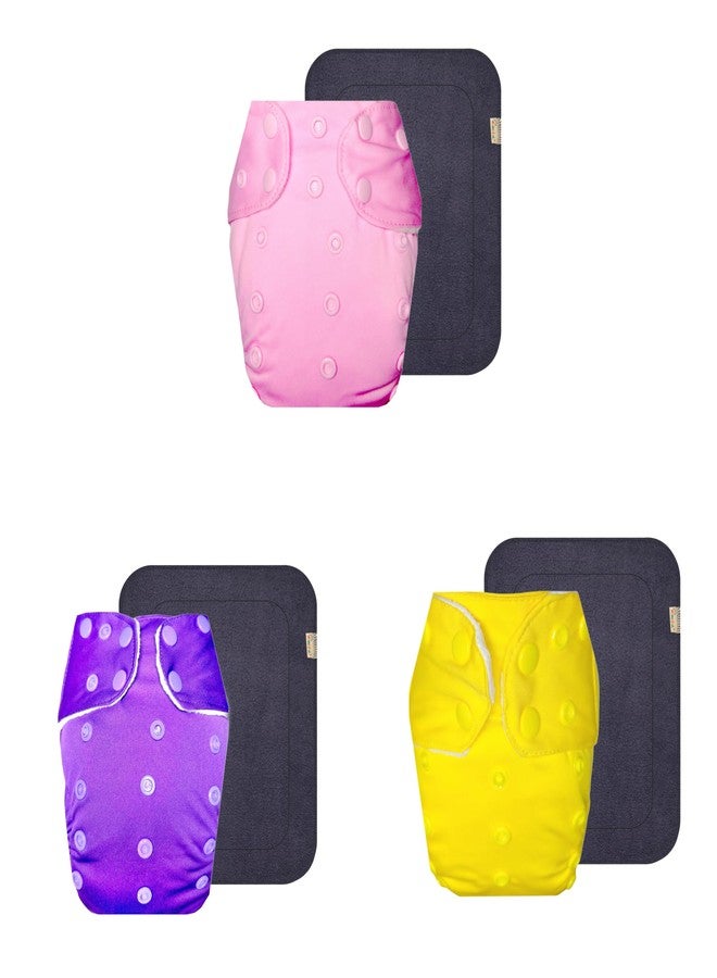 Dumbledo Premium Cloth Diaper with Gray Insert (Pack of 3) | Snug Fit | Leakproof | Easy to Clean | Perfect for Indian Summers | 3 Months - 3 Years | Unisex Baby